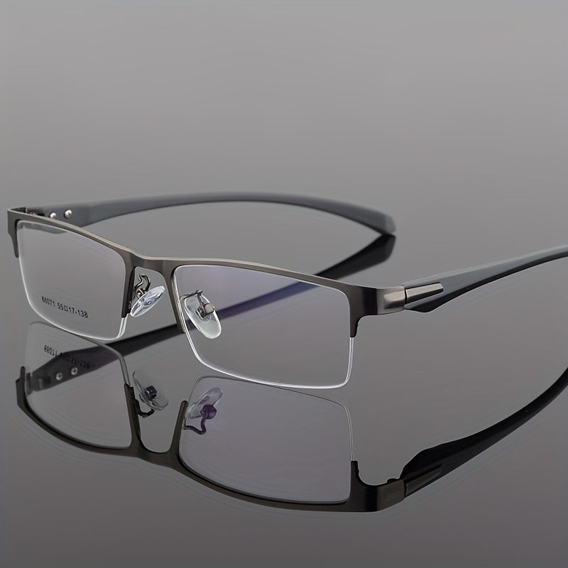 Men's Lightweight Metal Half-Rim Business Glasses - Sleek Black Frame with Clear Lenses