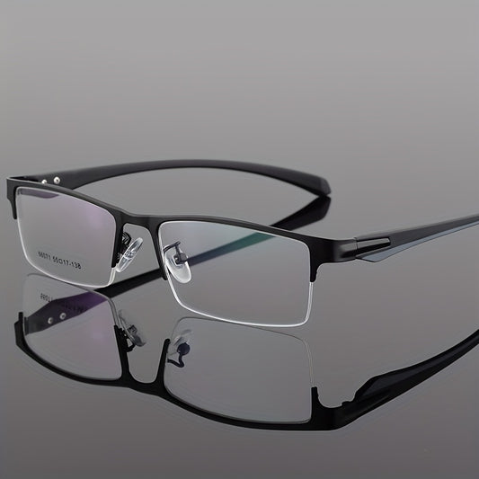 Men's Lightweight Metal Half-Rim Business Glasses - Sleek Black Frame with Clear Lenses
