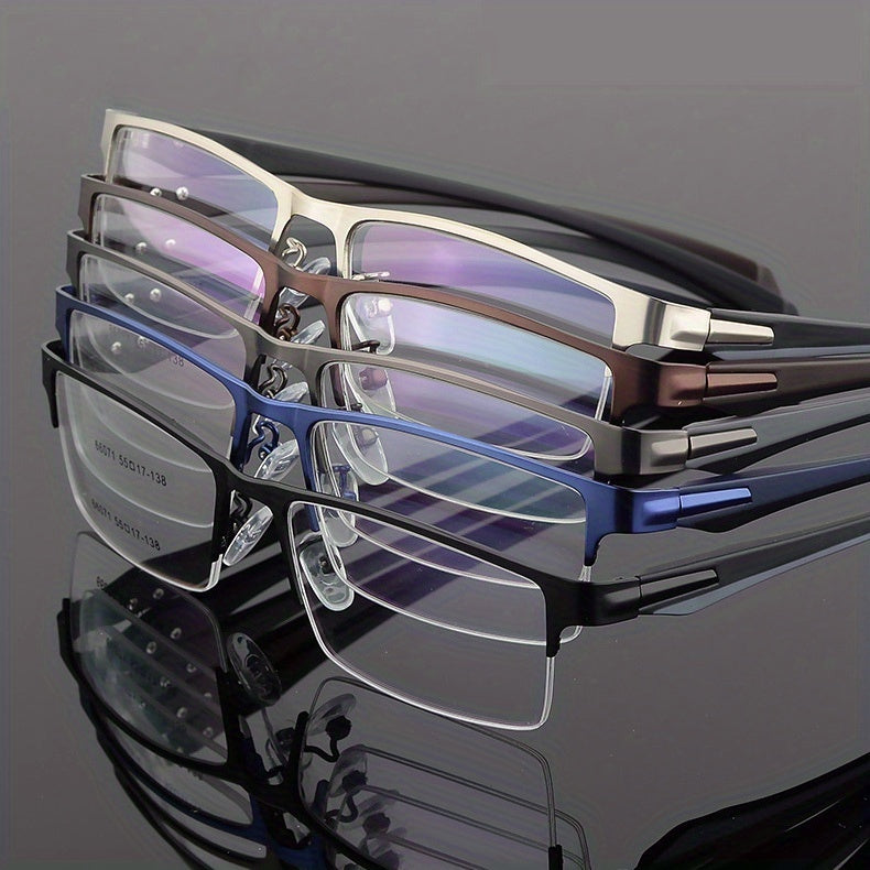 Men's Lightweight Metal Half-Rim Business Glasses - Sleek Black Frame with Clear Lenses