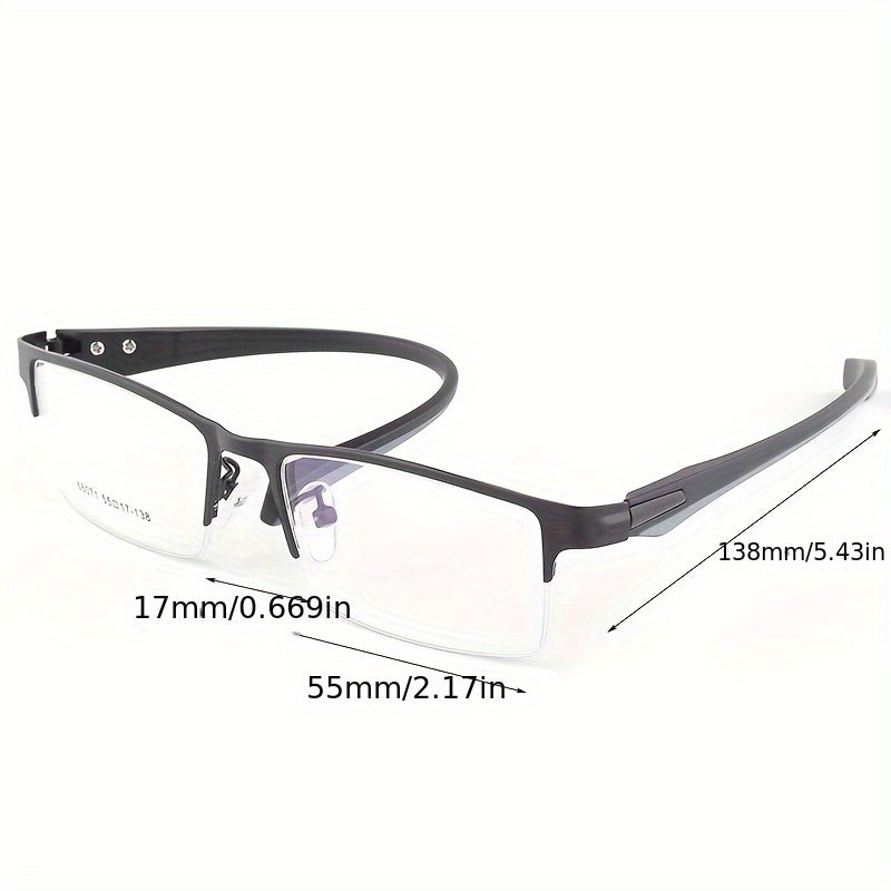 Men's Lightweight Metal Half-Rim Business Glasses - Sleek Black Frame with Clear Lenses