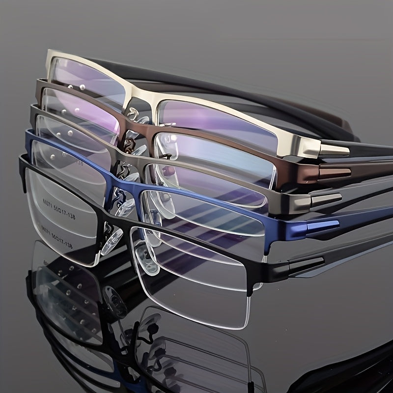 Men's Lightweight Metal Half-Rim Business Glasses - Sleek Black Frame with Clear Lenses