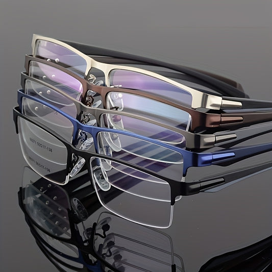 Men's Lightweight Metal Half-Rim Business Glasses - Sleek Black Frame with Clear Lenses
