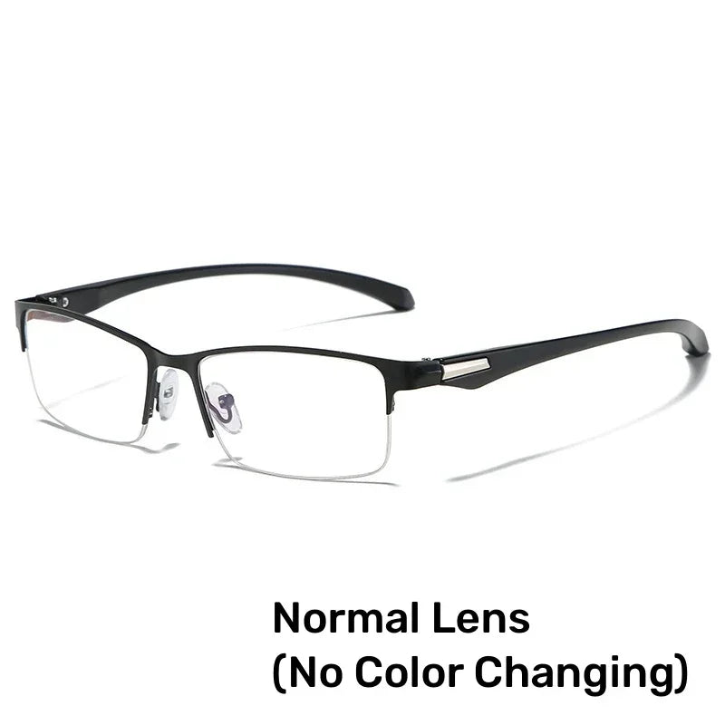 Business Metal Half Frame Photochromic Reading Glasses Anti-blue Light Far Sight Glasses Men High-definition Presbyopia Glasses