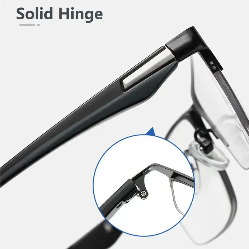 Business Metal Half Frame Photochromic Reading Glasses Anti-blue Light Far Sight Glasses Men High-definition Presbyopia Glasses