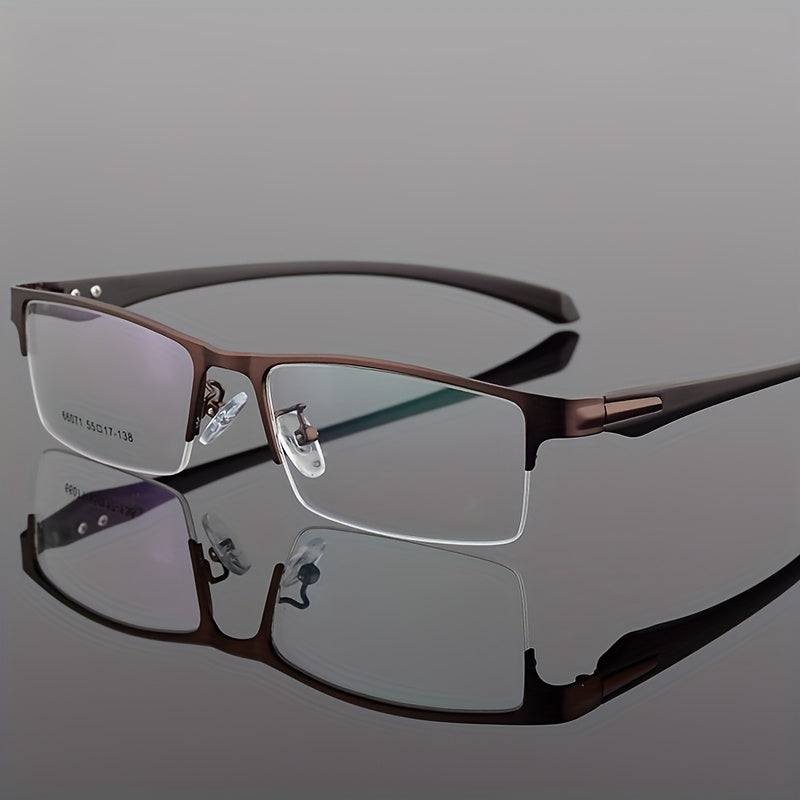 Men's Lightweight Metal Half-Rim Business Glasses - Sleek Black Frame with Clear Lenses