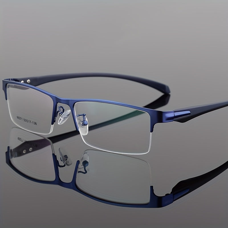 Men's Lightweight Metal Half-Rim Business Glasses - Sleek Black Frame with Clear Lenses