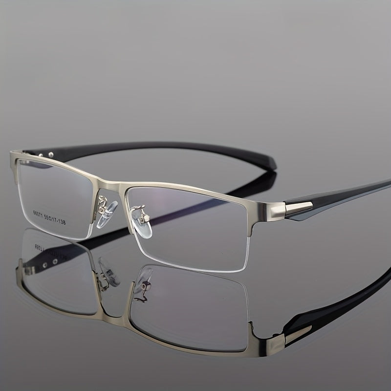 Men's Lightweight Metal Half-Rim Business Glasses - Sleek Black Frame with Clear Lenses